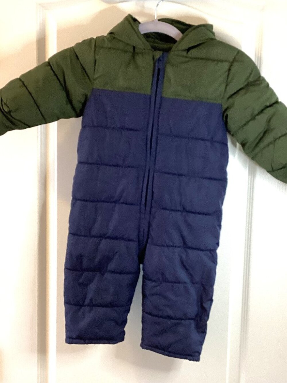 Old Navy Baby Boy Green Blue Puffer Bunting Hooded Snowsuit One Piece Suit